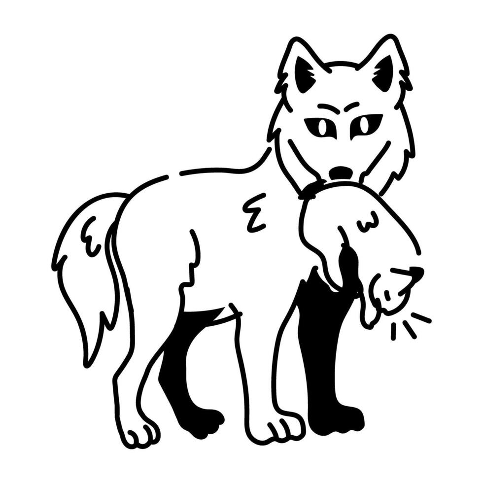 A hand drawn icon of wolf character vector
