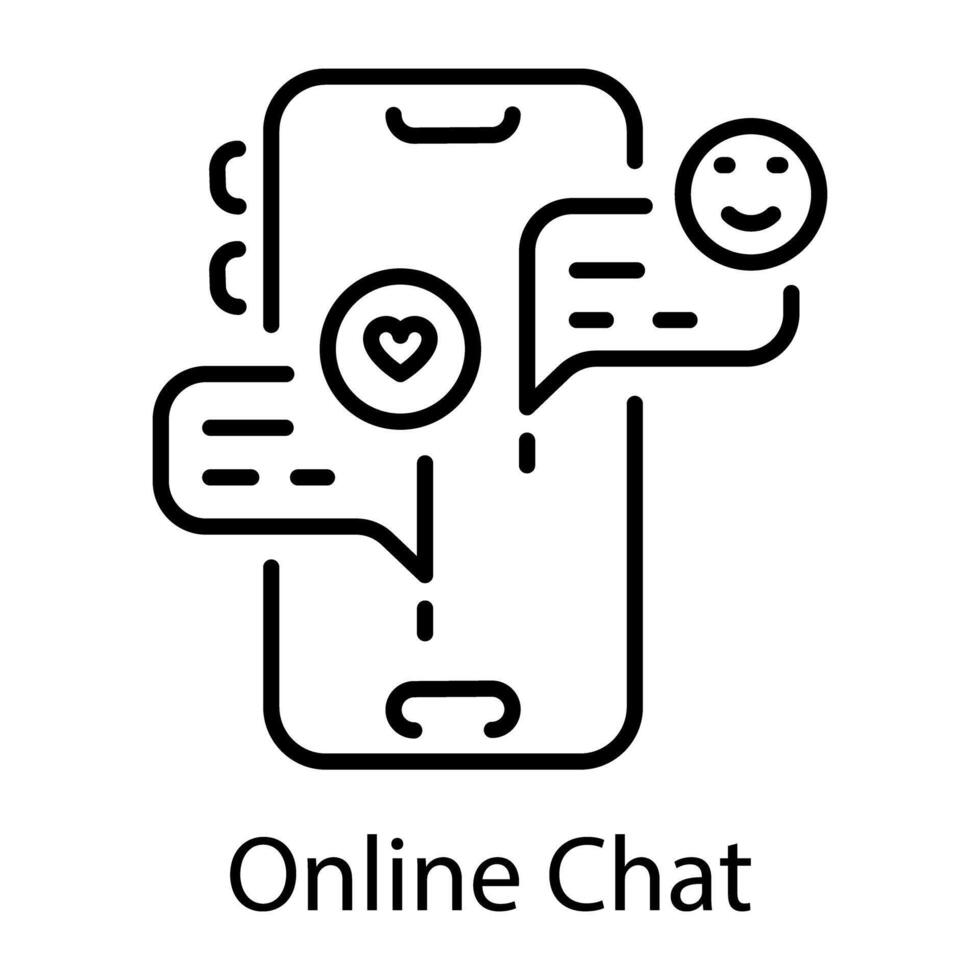 Online chat on mobile, line style icon vector