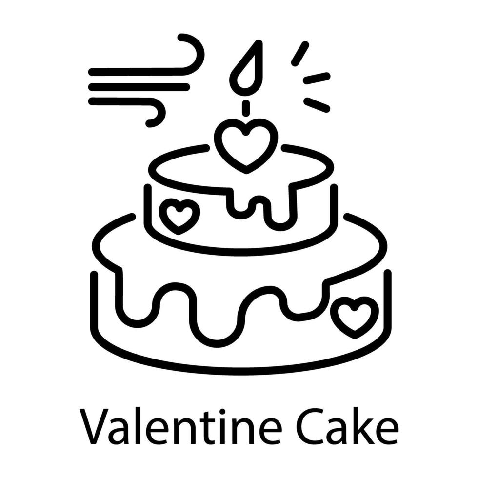 An outline style icon of valentine cake with burning candle vector