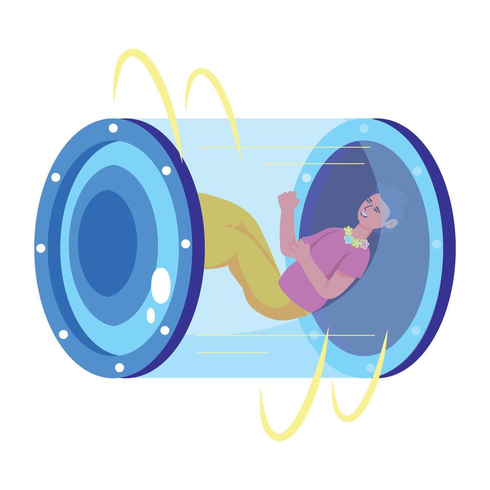 A flat style illustration of a person in future portal vector