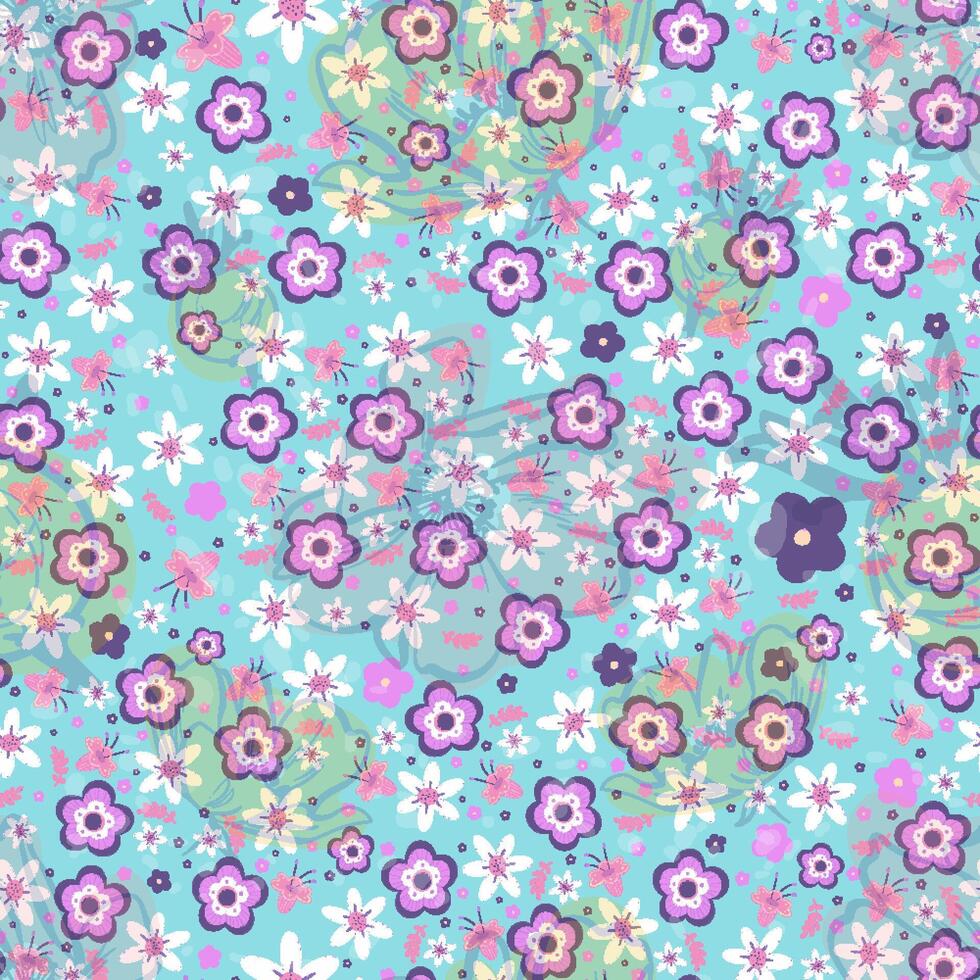 seamless pattern hand drawn groovy floral background vector
