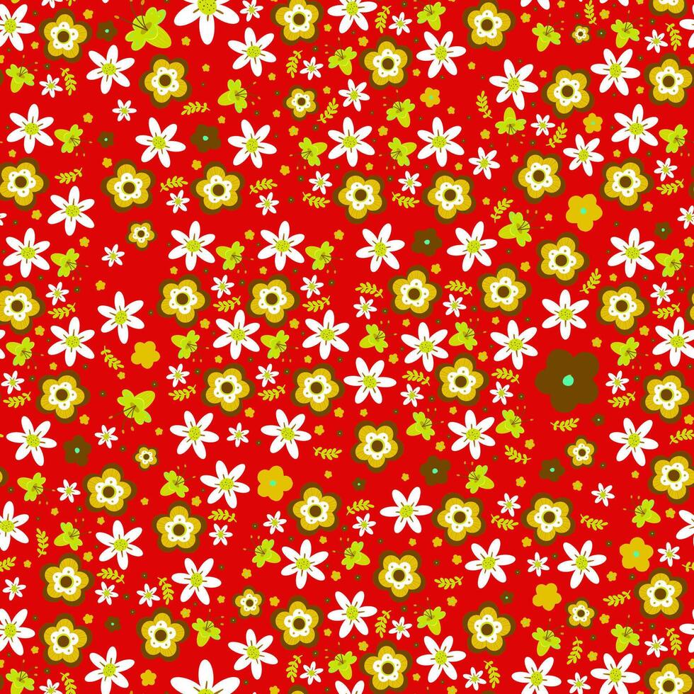 seamless pattern hand drawn groovy floral background vector