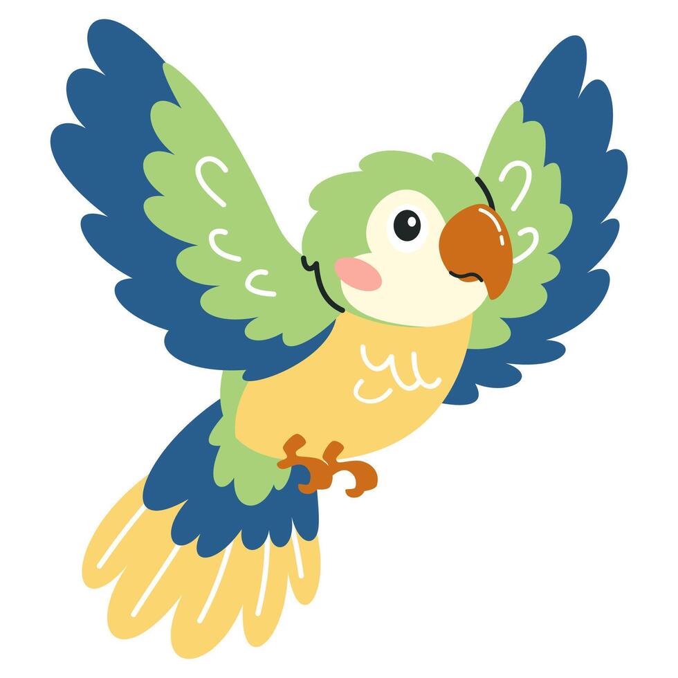Flat illustration on white background. Cute tropical parrot vector