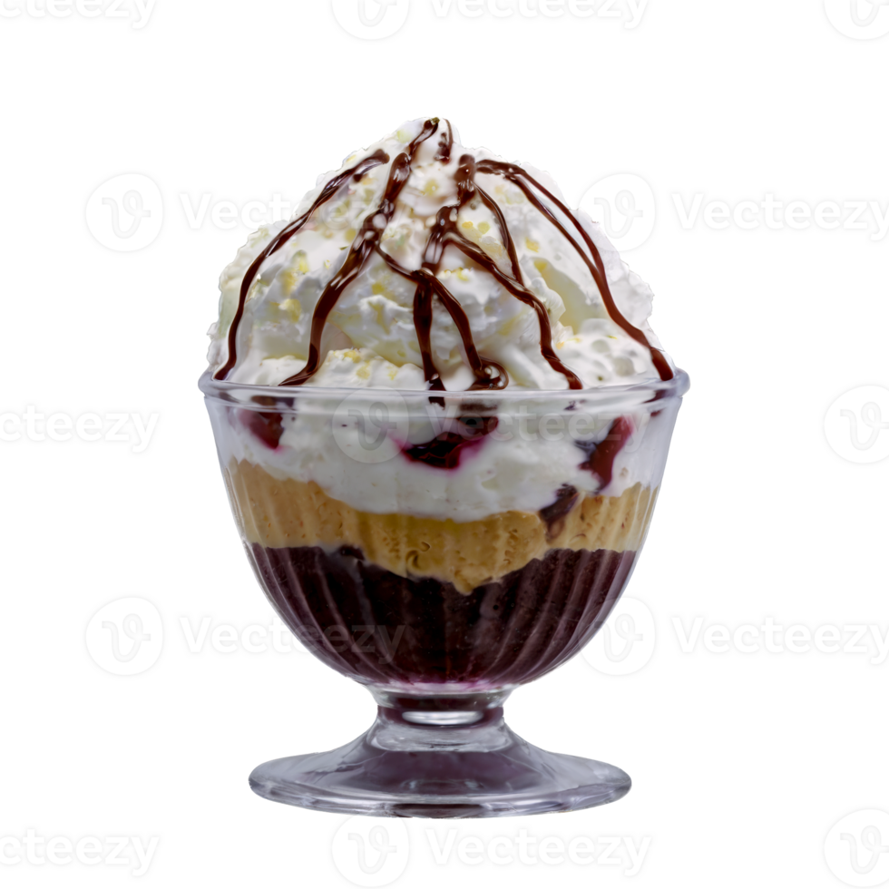 Frozen dessert ice cream sundae in a glass tulip cup on transparent background png