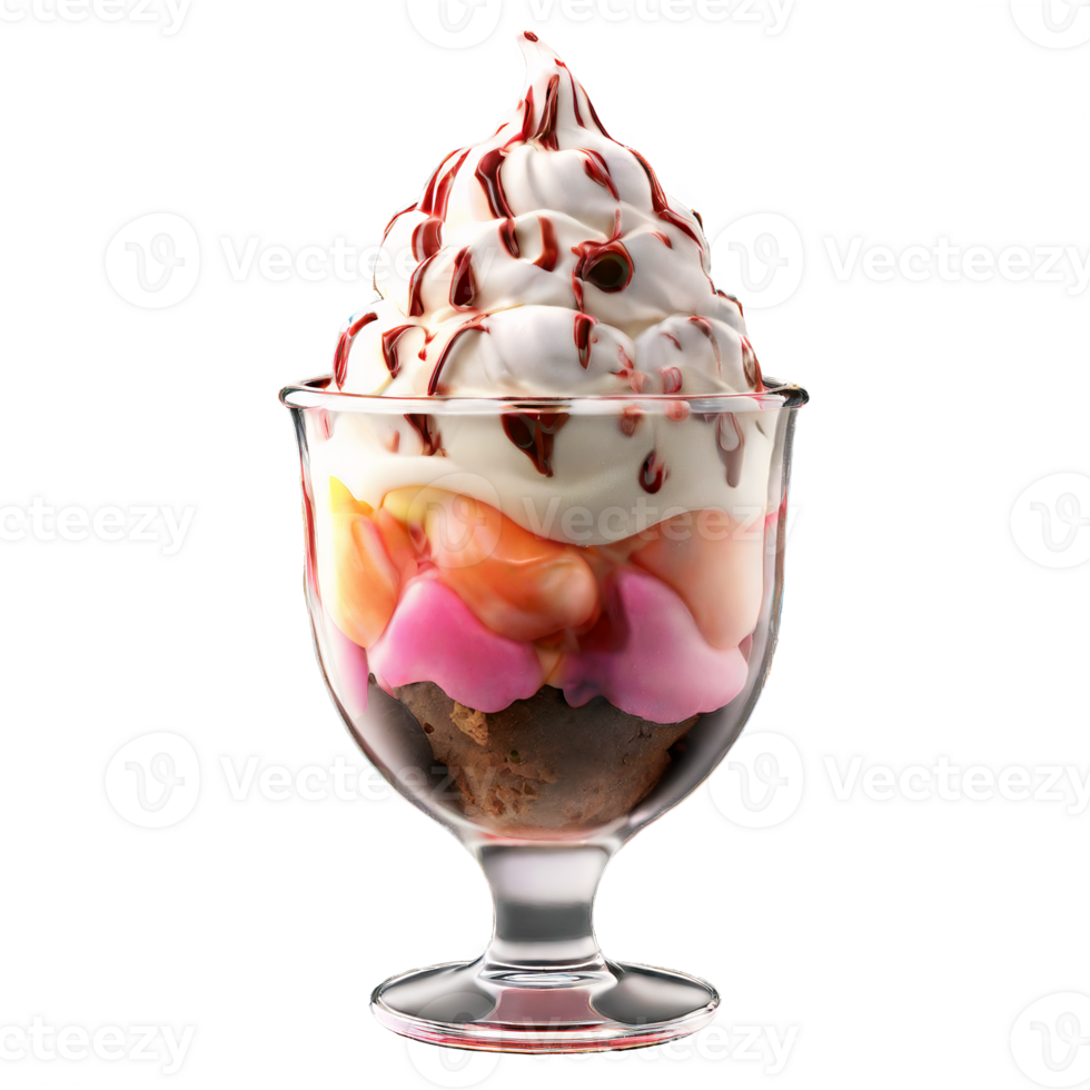 Frozen dessert ice cream sundae in a glass tulip cup on transparent background png
