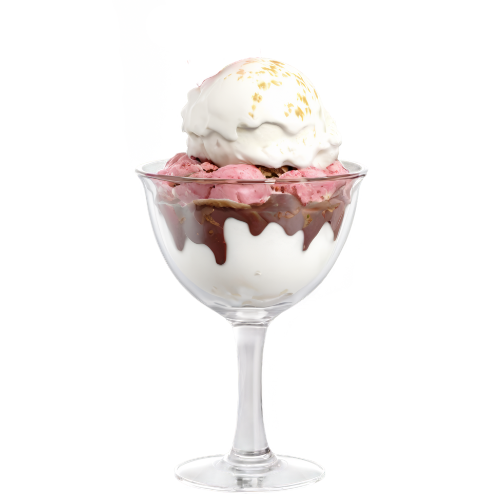 Frozen dessert ice cream sundae in a glass tulip cup on transparent background png