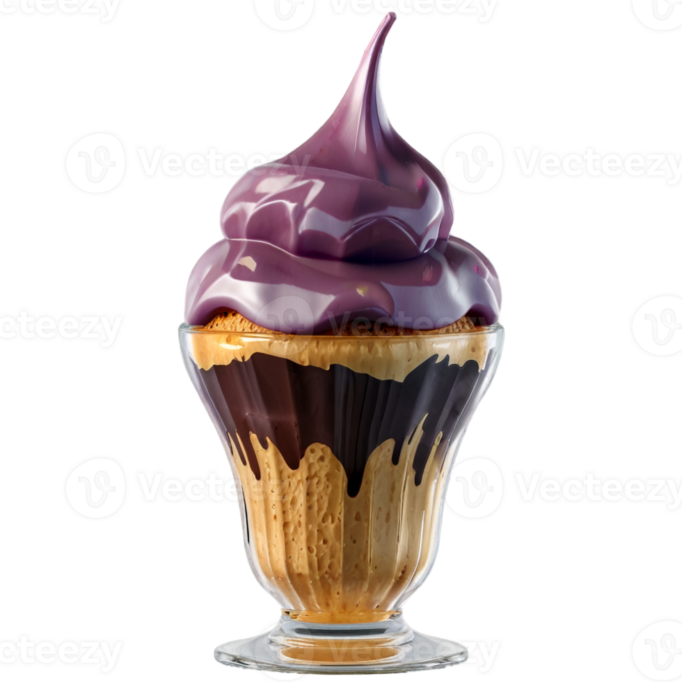 Frozen dessert ice cream sundae in a glass tulip cup on transparent background png