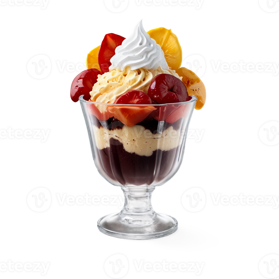 Frozen dessert ice cream sundae in a glass tulip cup on transparent background png