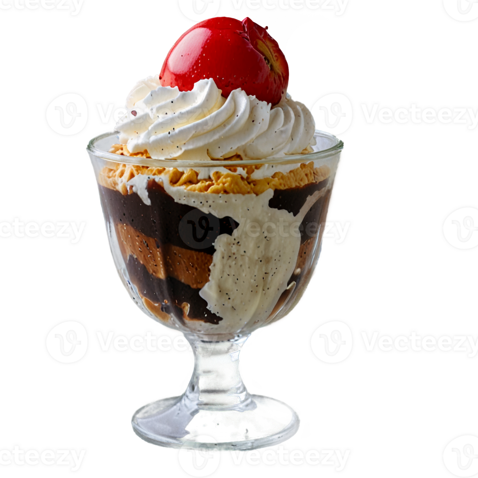 Frozen dessert ice cream sundae in a glass tulip cup on transparent background png