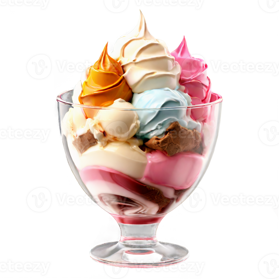 Frozen dessert ice cream sundae in a glass tulip cup on transparent background png