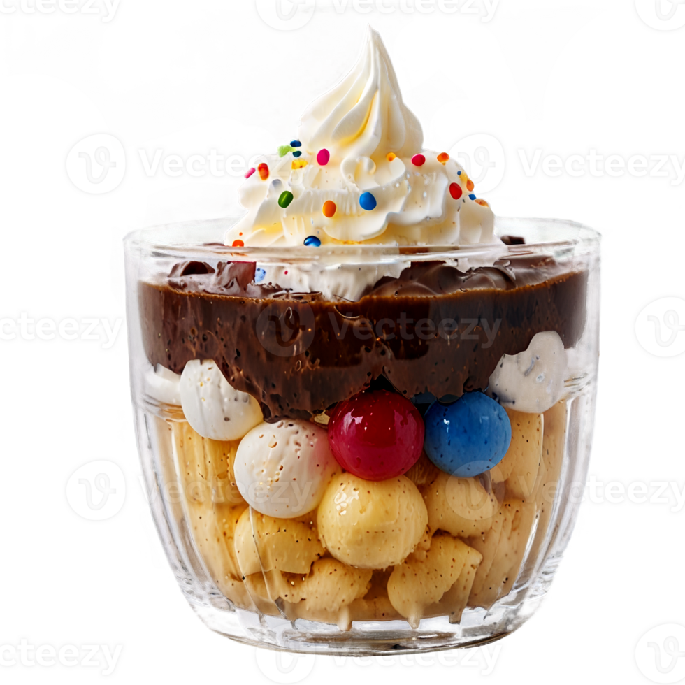 Frozen dessert ice cream sundae in a glass tulip cup on transparent background png