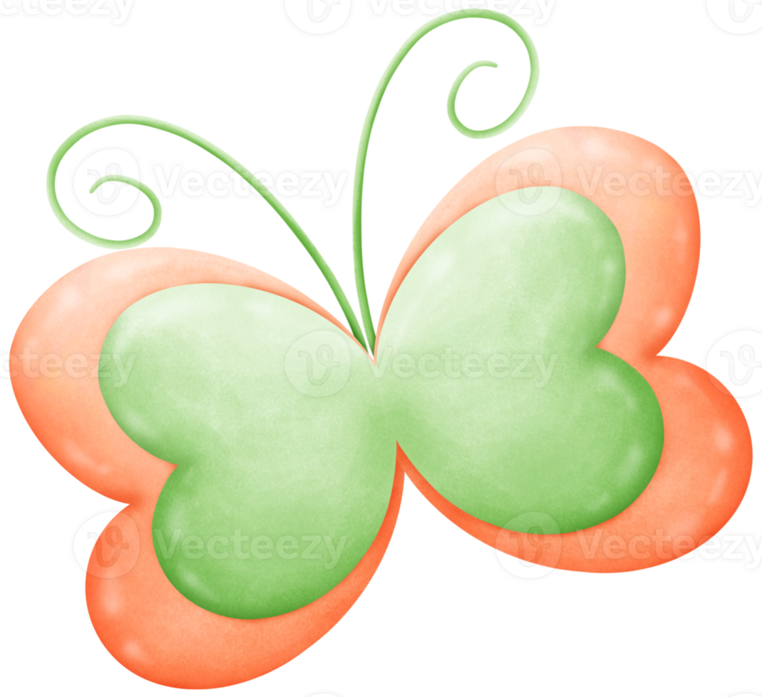 Flying butterflies are green and orange. png