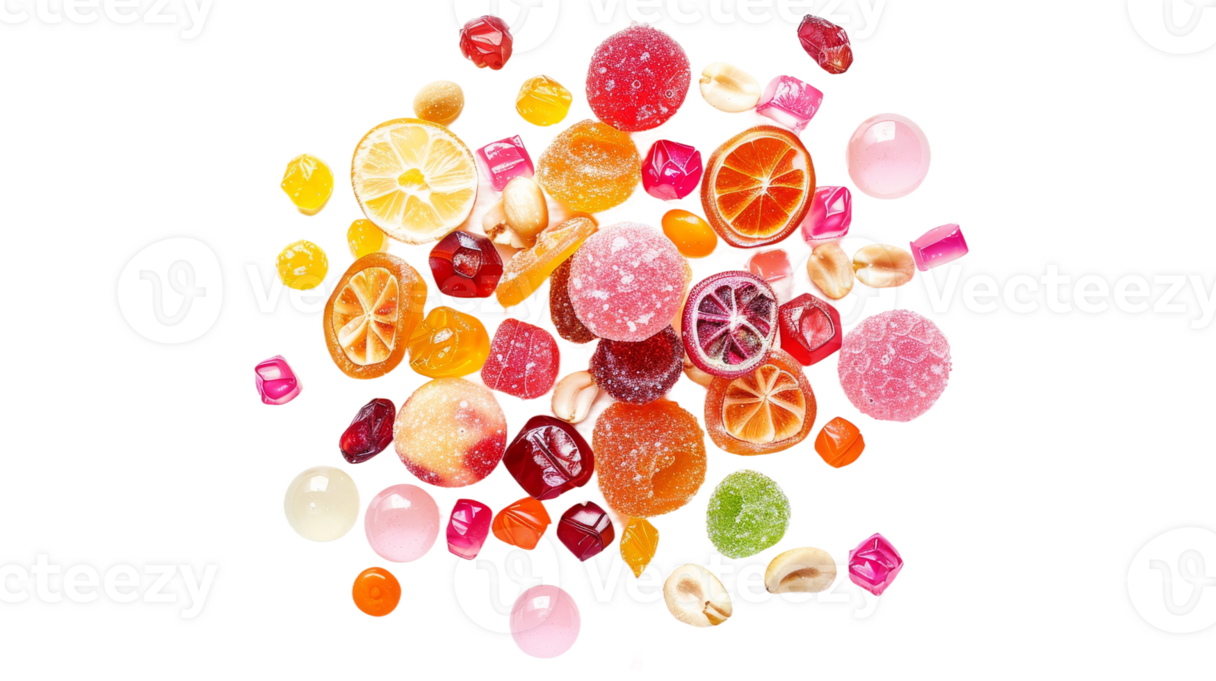 Colorful candy crafted from a mixture of nuts and dried fruits, on the transparent background, Format png