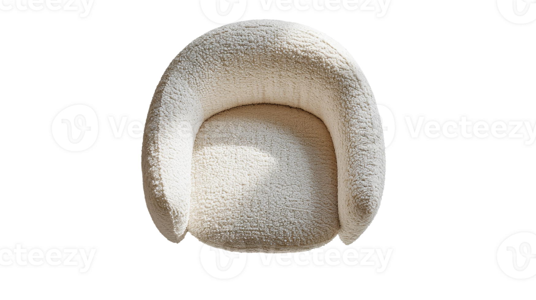 Top view of boucle white armchair on the transparent background, Format png