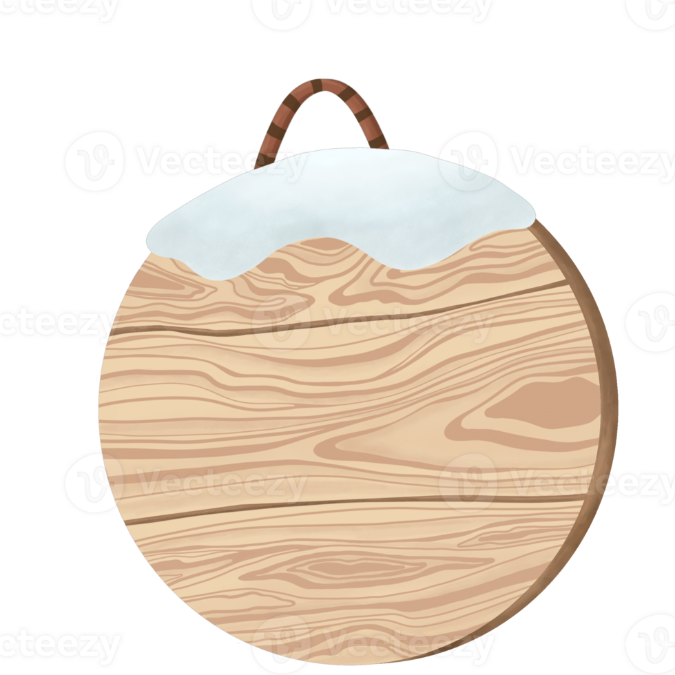 Snowy Hanging Circle Wooden Board Illustration png