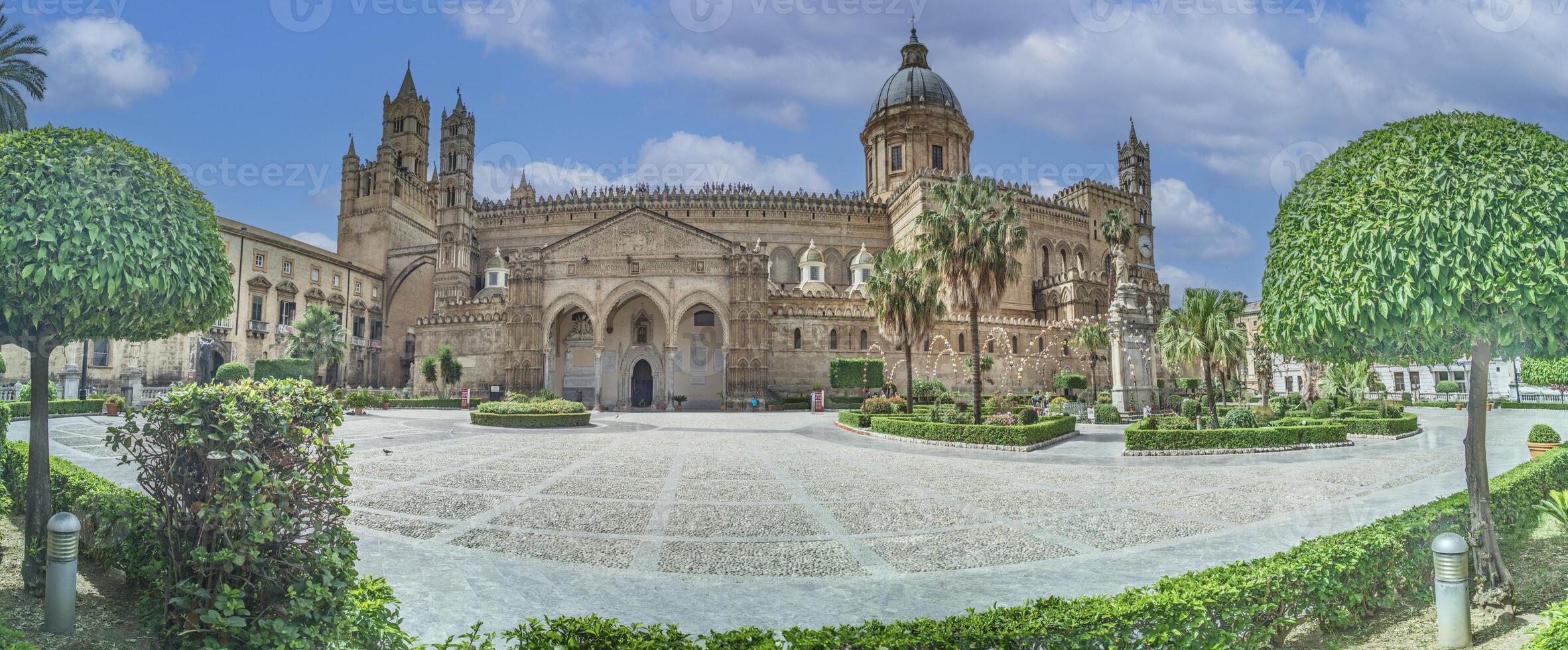 Panoramic picture of Palermo Cathedral and the forecourt without people photo