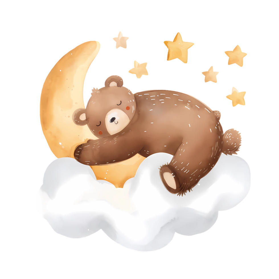 Cute bear sleeping on a crescent moon. png