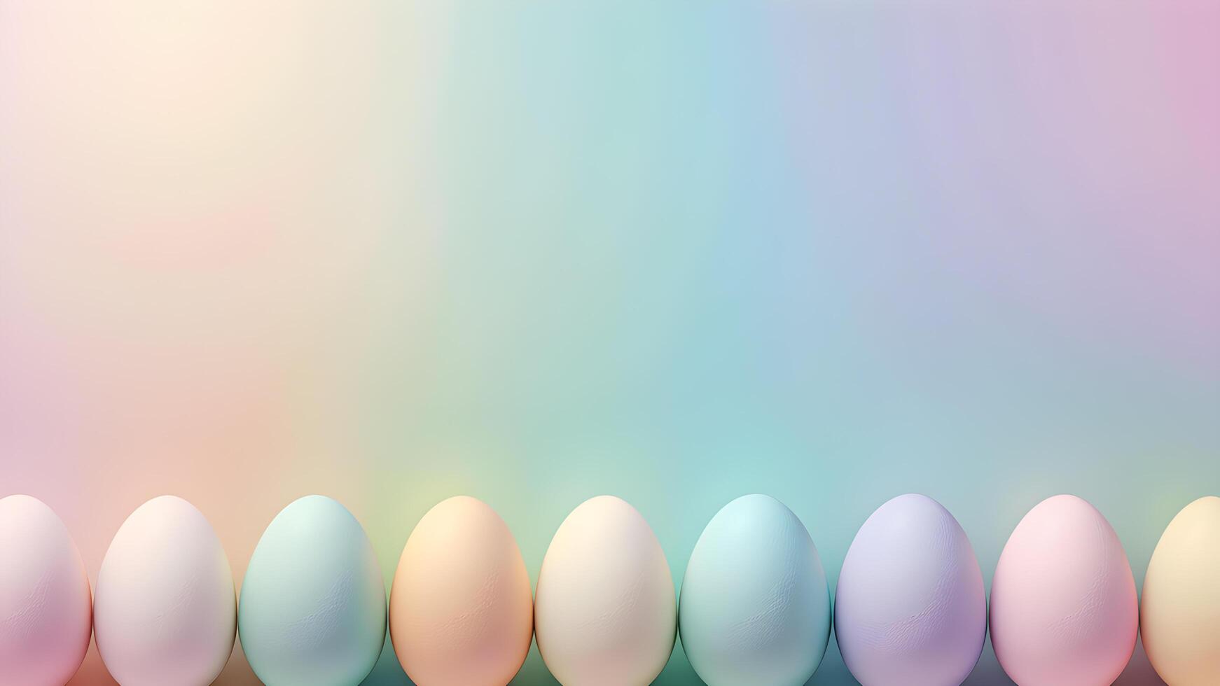 Easter decorative scene adorned close up align one lines of colorful pastel eggs with patterned and pastel gradient backdrop with free space for creative design photo