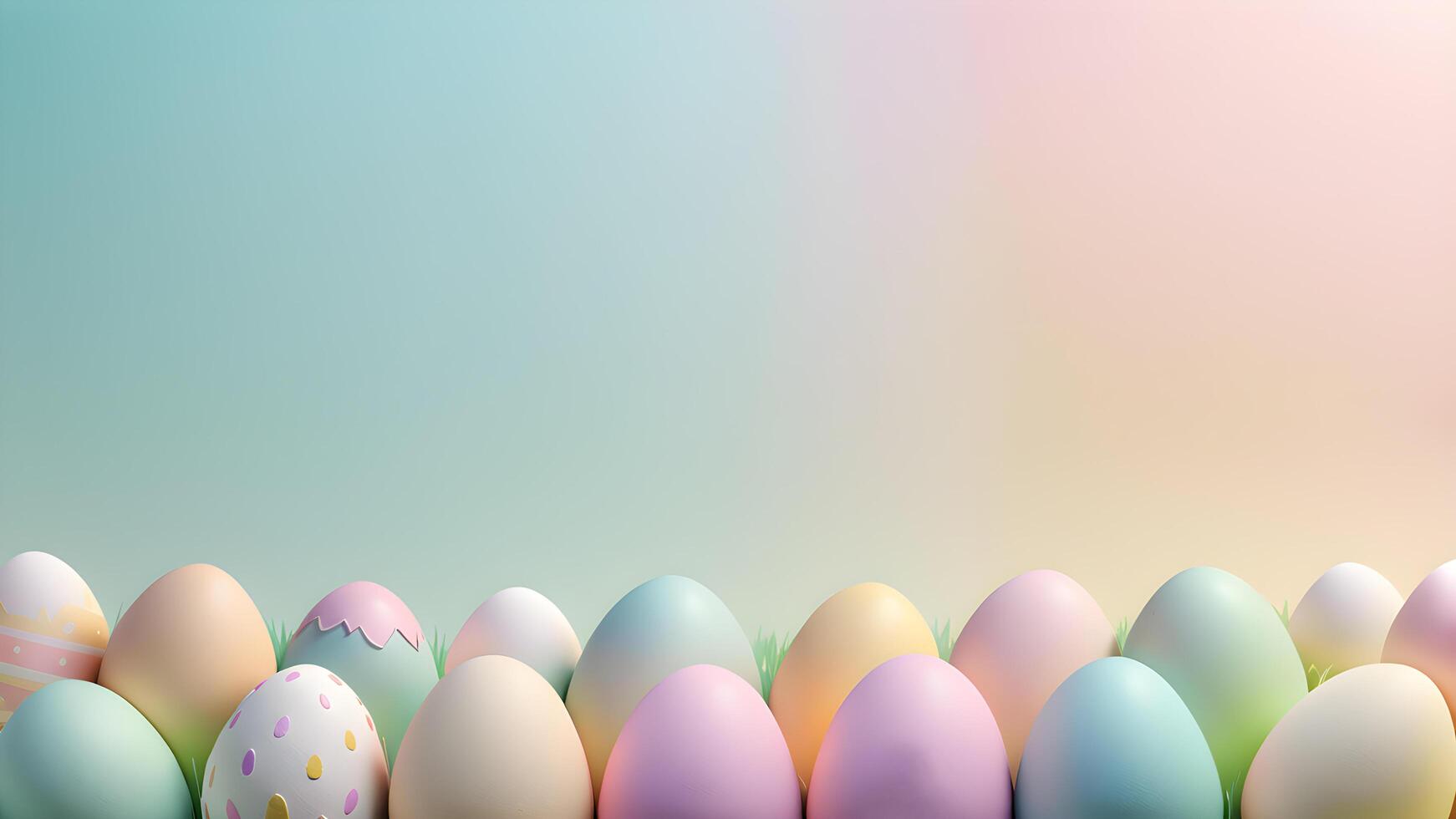 Easter decorative scene adorned align two lines colorful pastel eggs with patterned and pastel gradient backdrop with free space for creative design photo