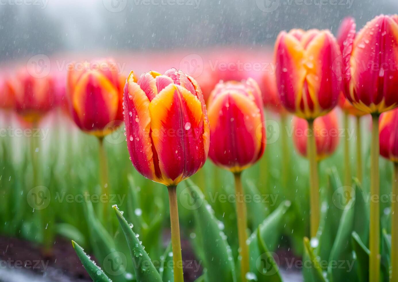 Colorful Tulips in the Rain. photo