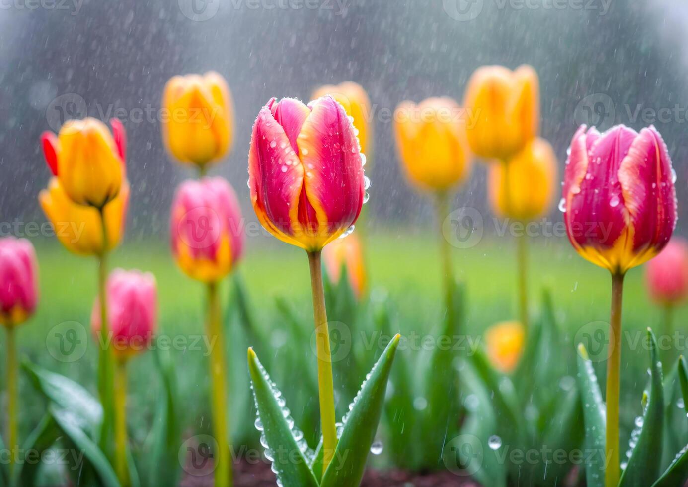 Colorful Tulips in the Rain. photo