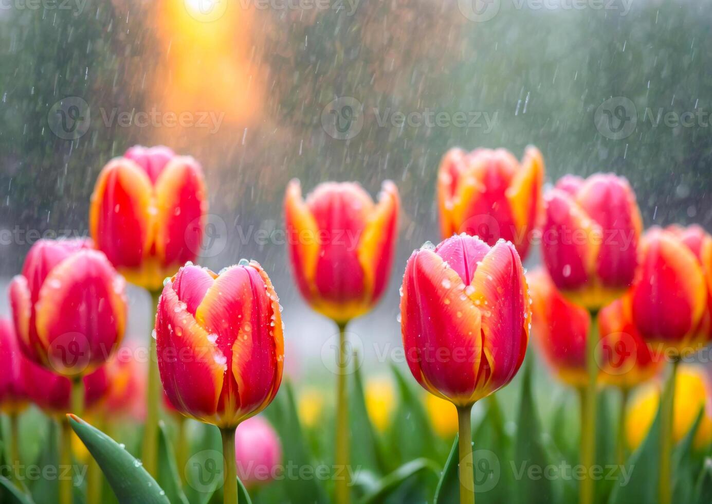 Colorful Tulips in the Rain. photo