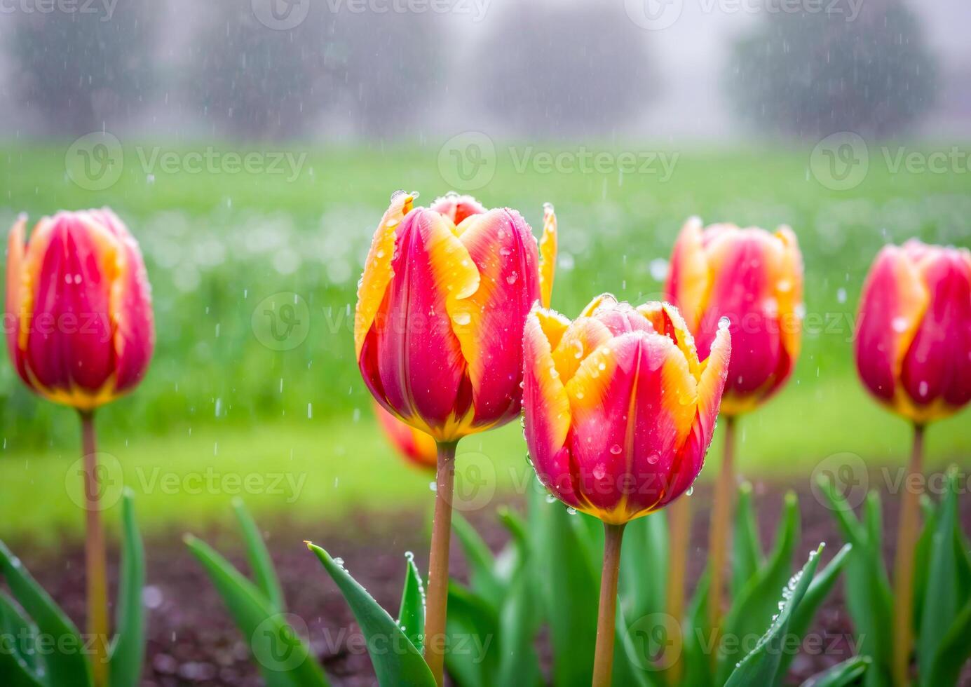 Colorful Tulips in the Rain. photo