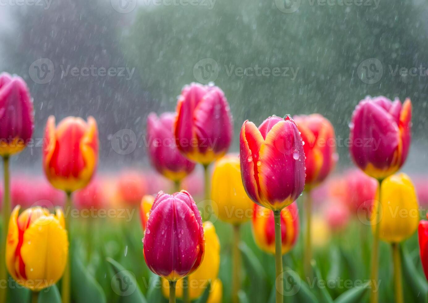 Colorful Tulips in the Rain. photo