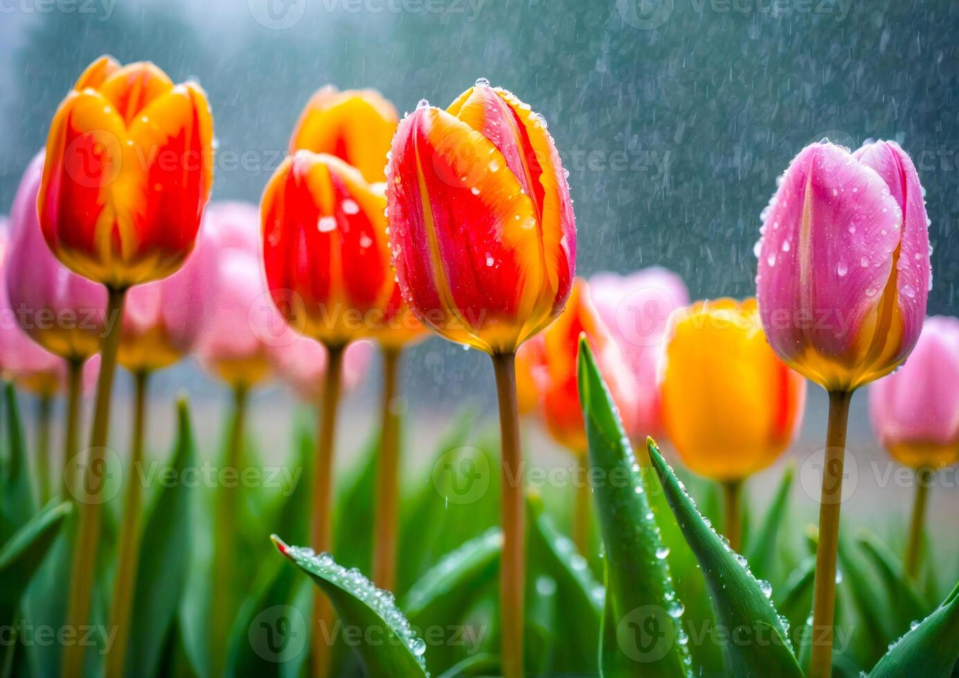 Colorful Tulips in the Rain. photo