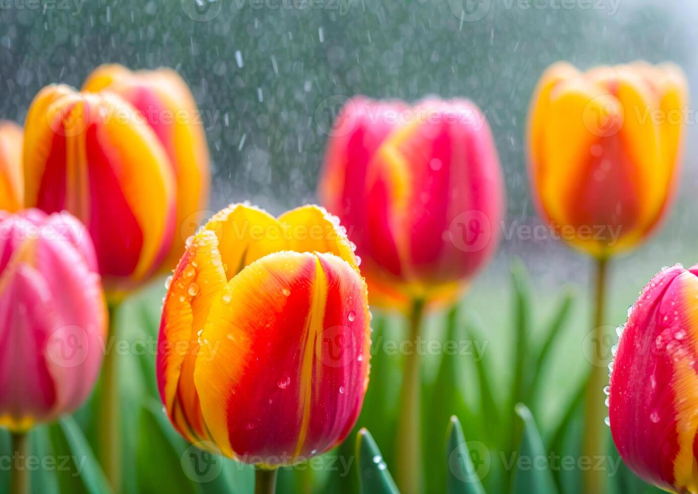 Colorful Tulips in the Rain. photo