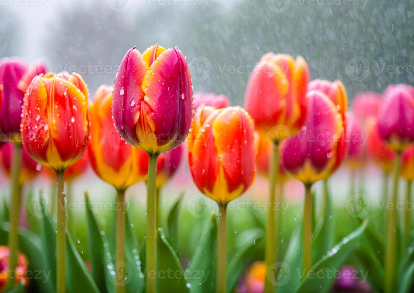 Colorful Tulips in the Rain. photo