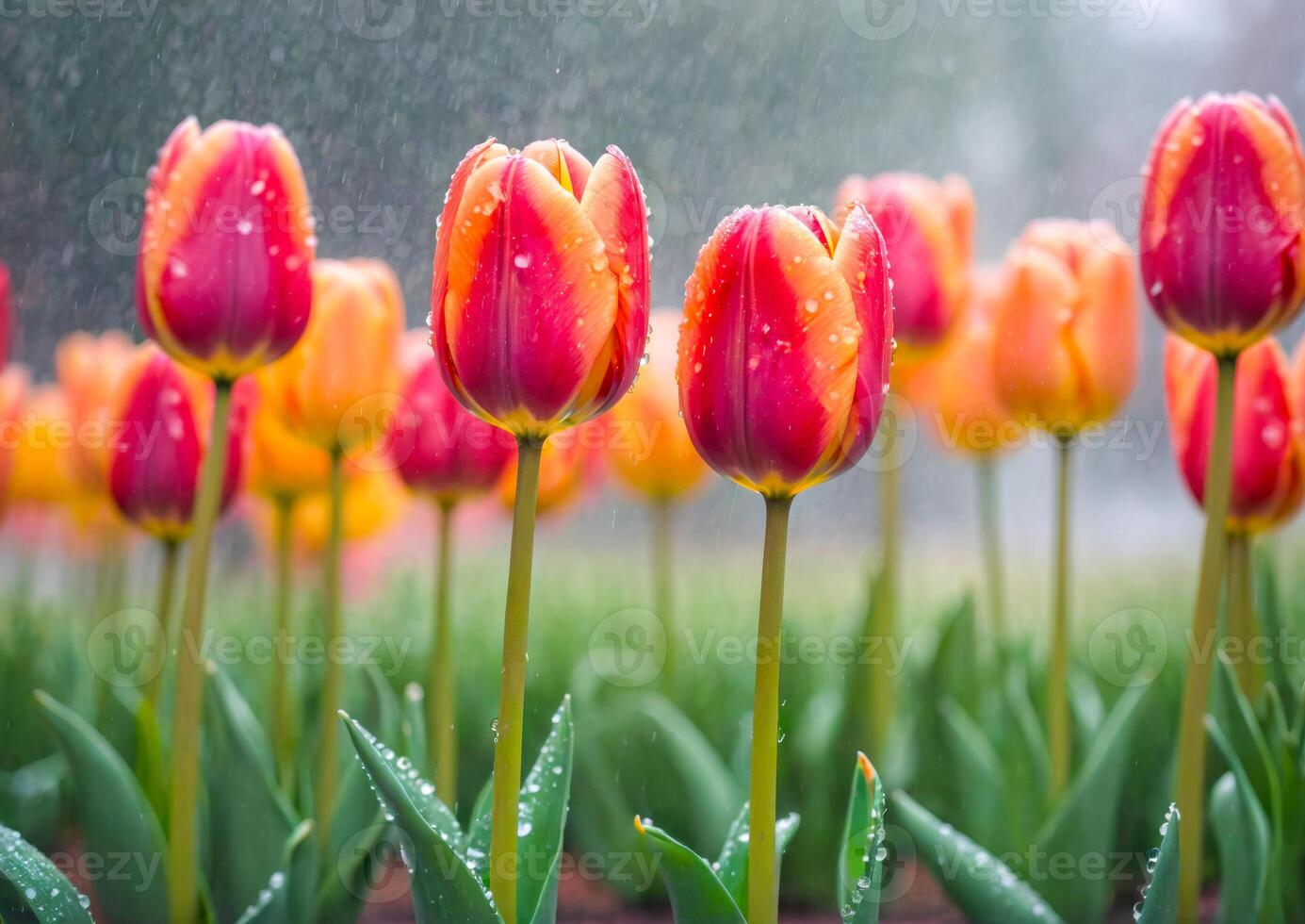 Colorful Tulips in the Rain. photo