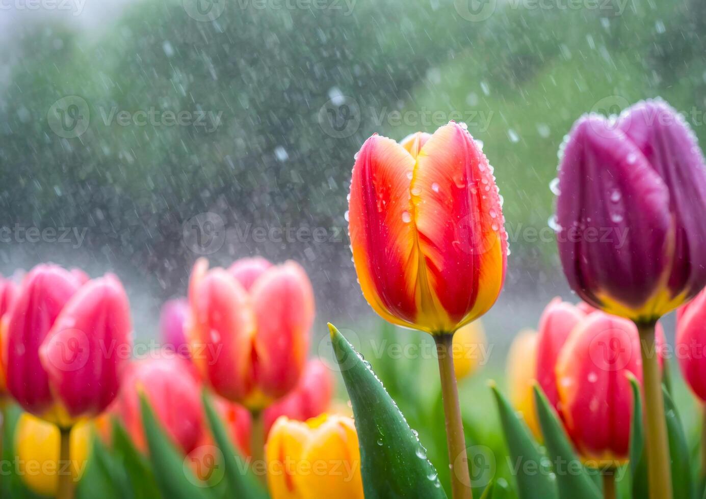 Colorful Tulips in the Rain. photo