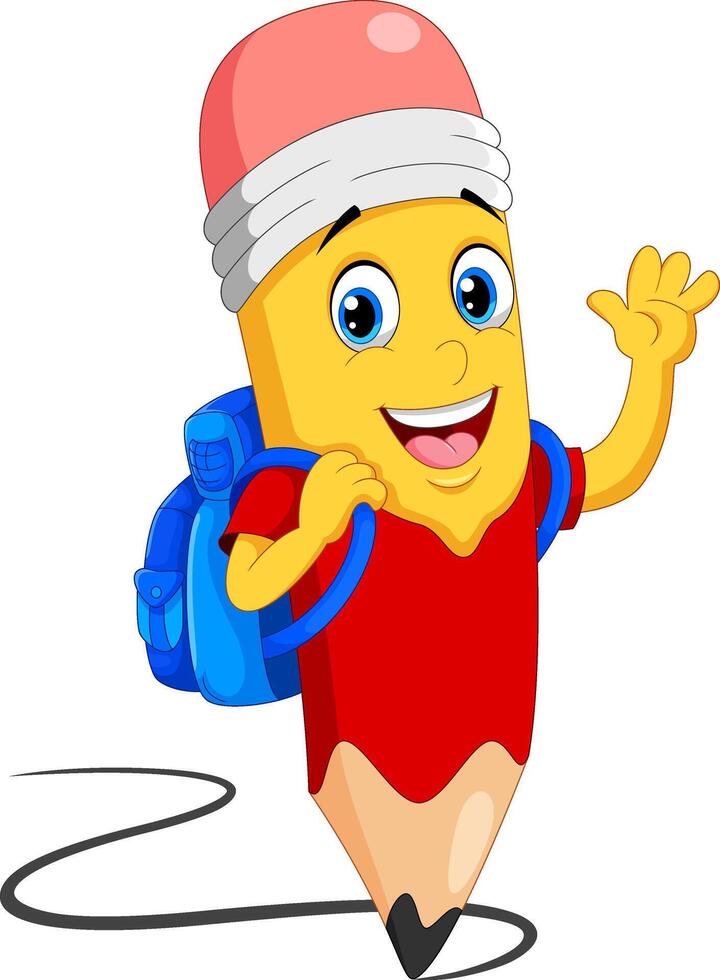 Cute pencils cartoon with school bag vector