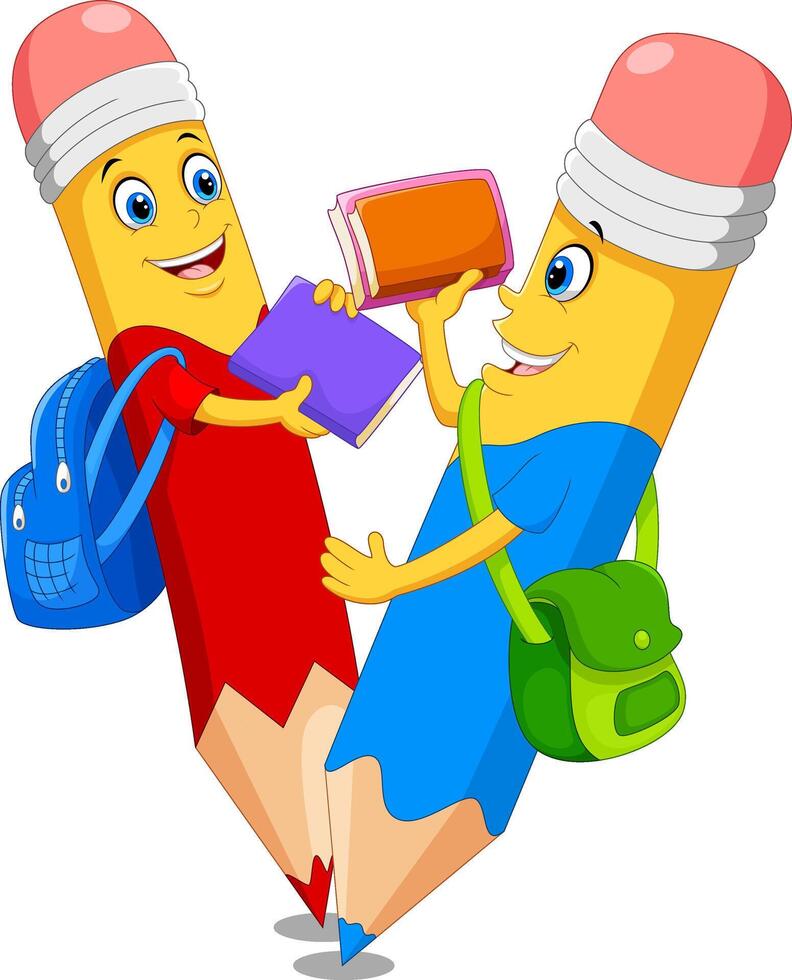 Cute pencils cartoon with book vector