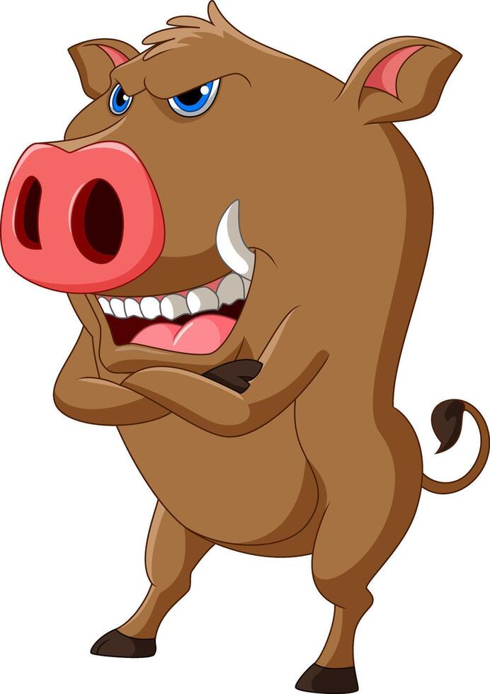 Cartoon funny wild boar on white background vector