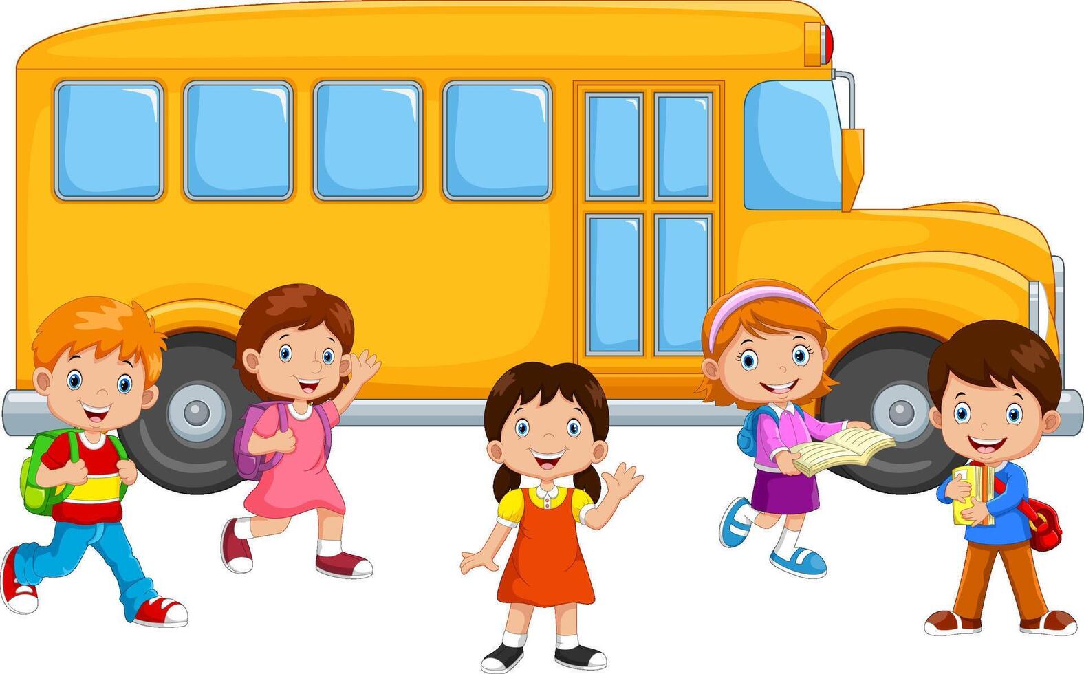 Happy Children And School Bus vector