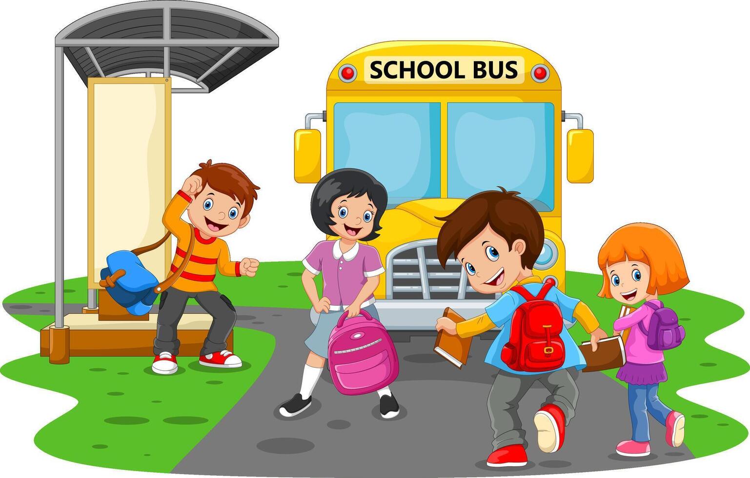 Happy Children And School Bus vector