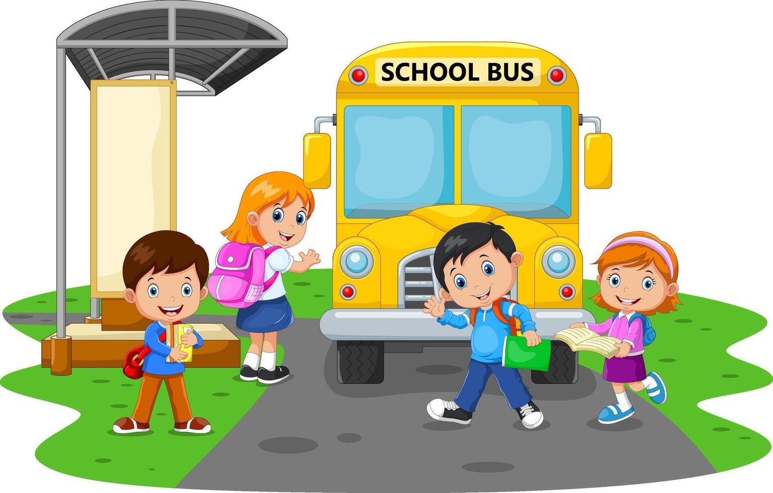 Happy Children And School Bus vector