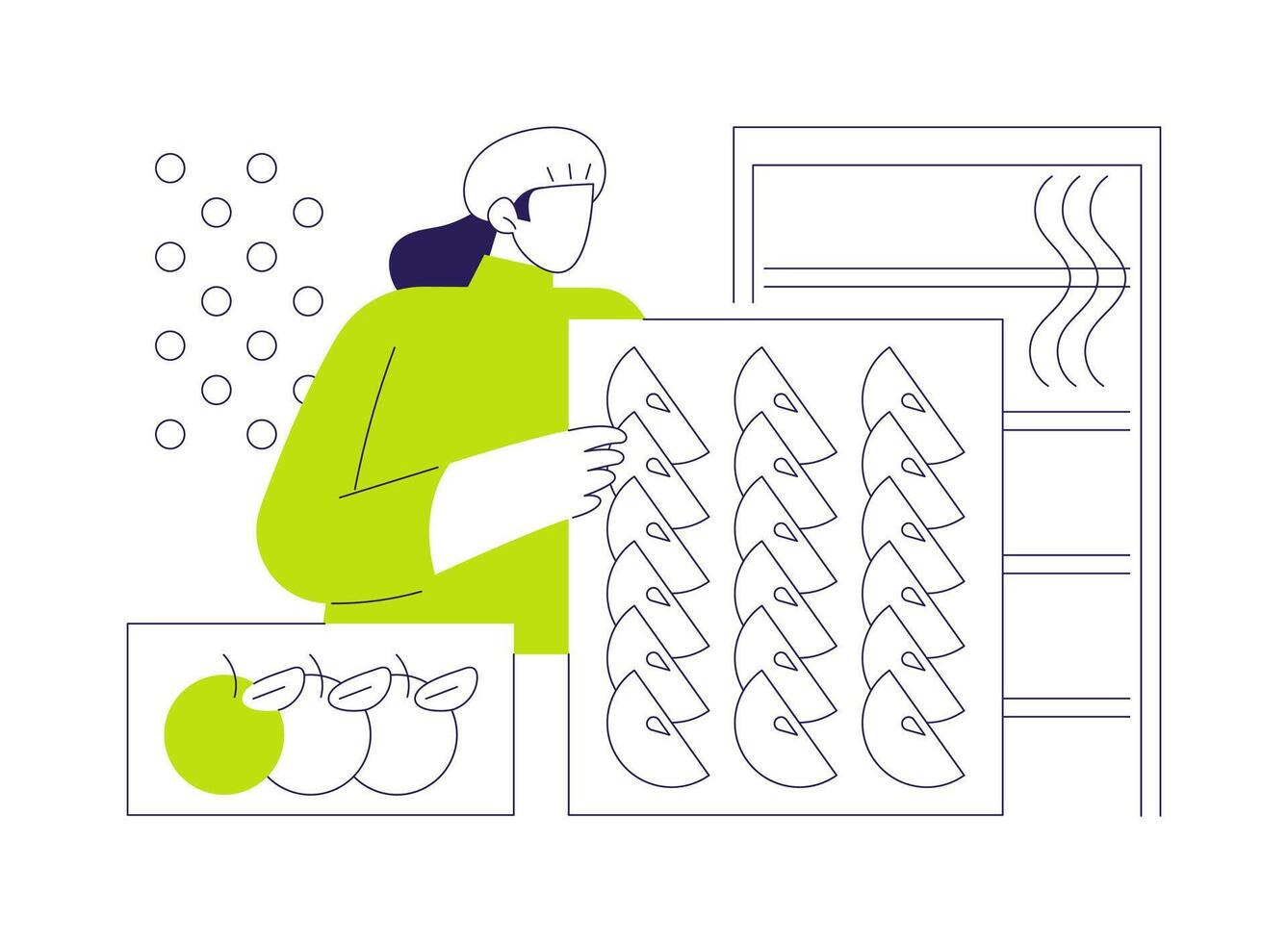 Dehydrated fruits production abstract concept illustration. vector