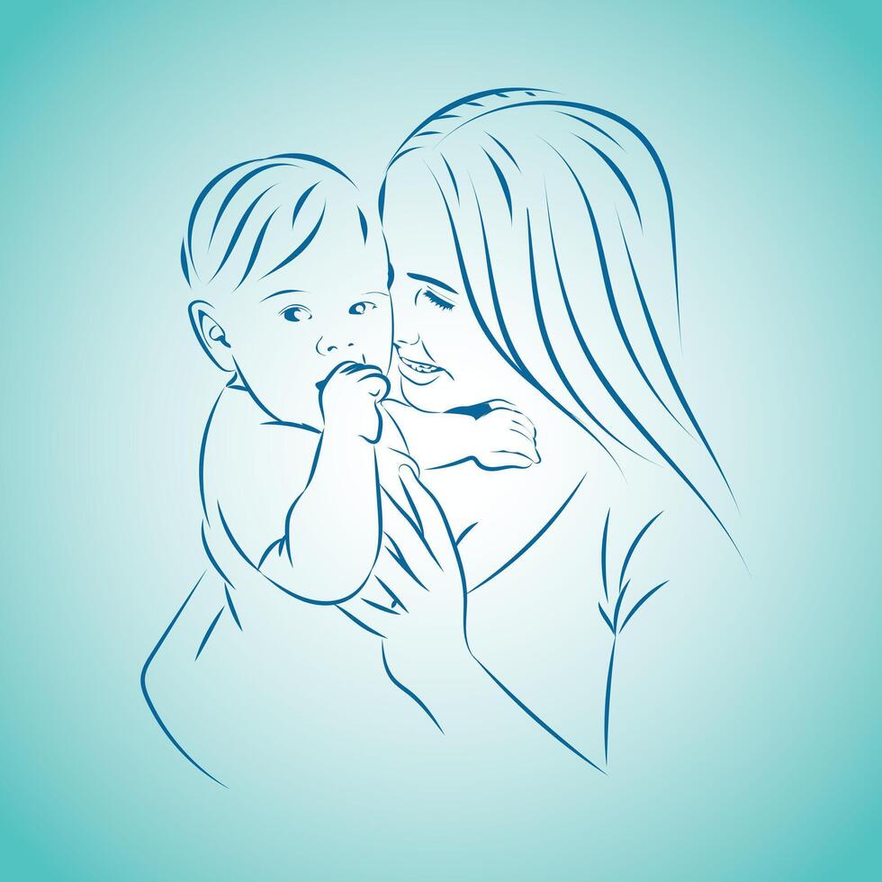 Mother and baby line art vector