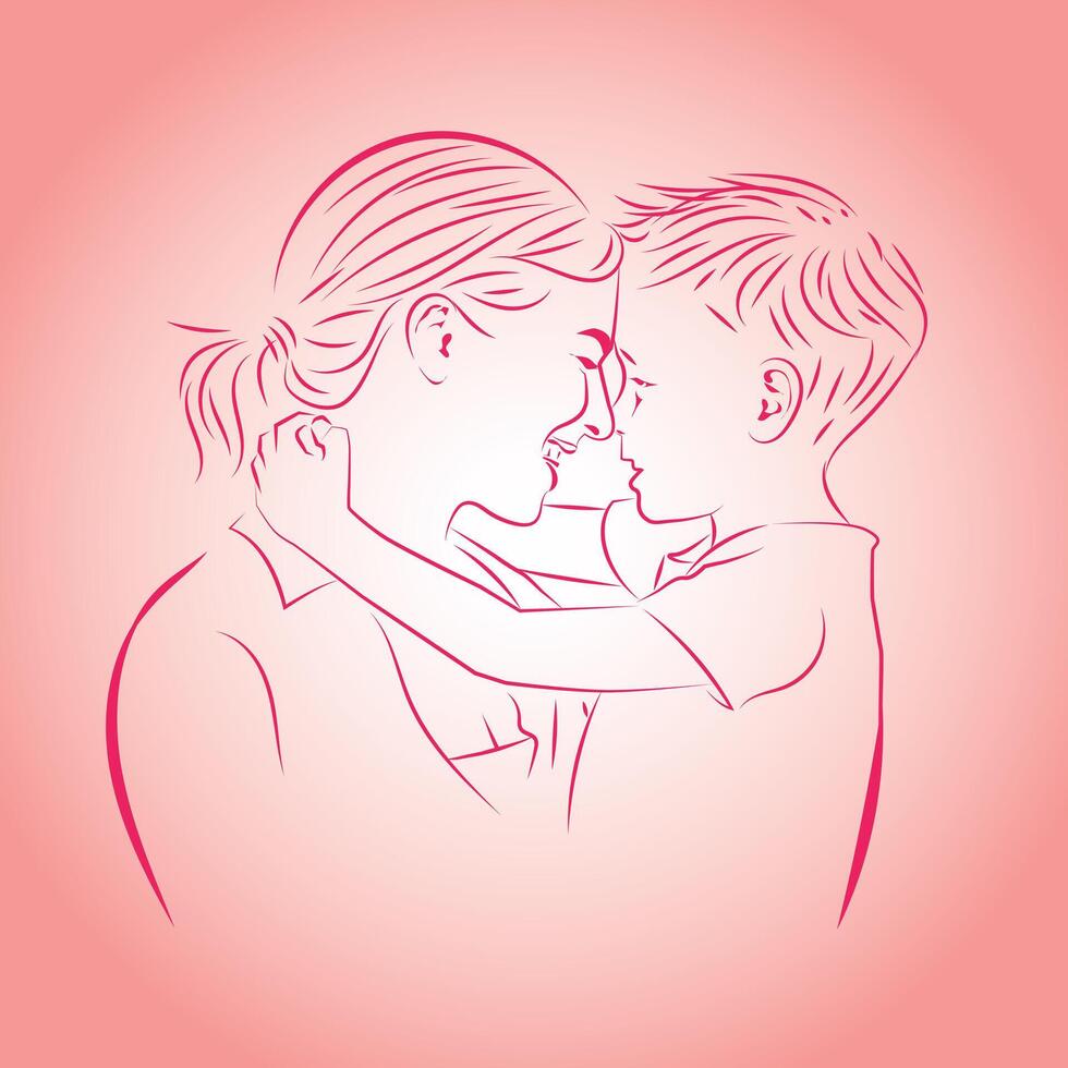 Mother and baby line art vector