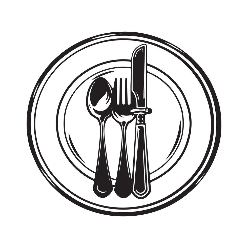 fork and spoon, with plate restaurant logo design inspiration Isolated On white Backgrounds vector