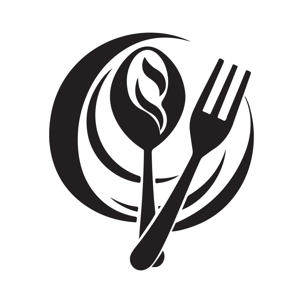 fork and spoon, with plate restaurant logo design inspiration Isolated On white Backgrounds vector