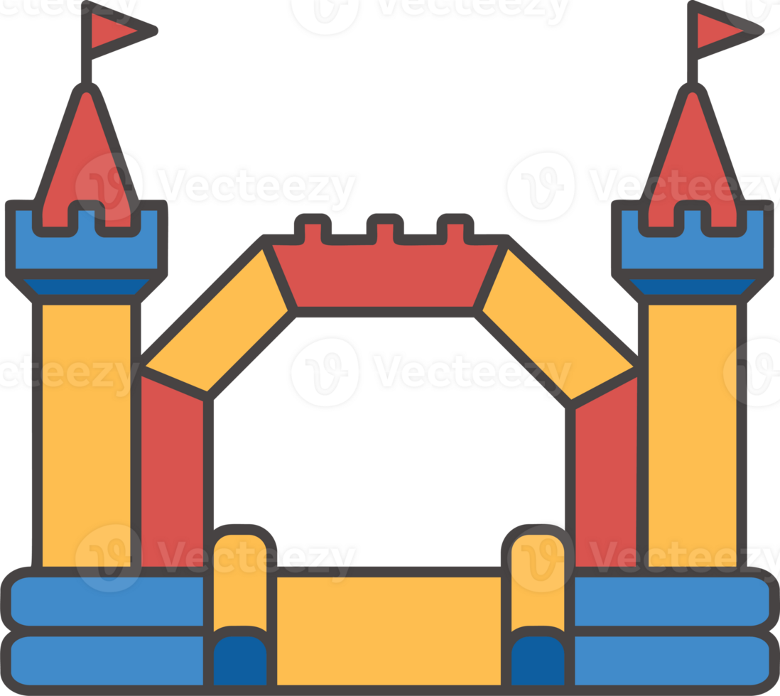 Bouncy castle color icon. Inflatable house pictogram with slide for air trampoline park and children playground for jumping. Inflated equipment for amusement park and kids zone. png