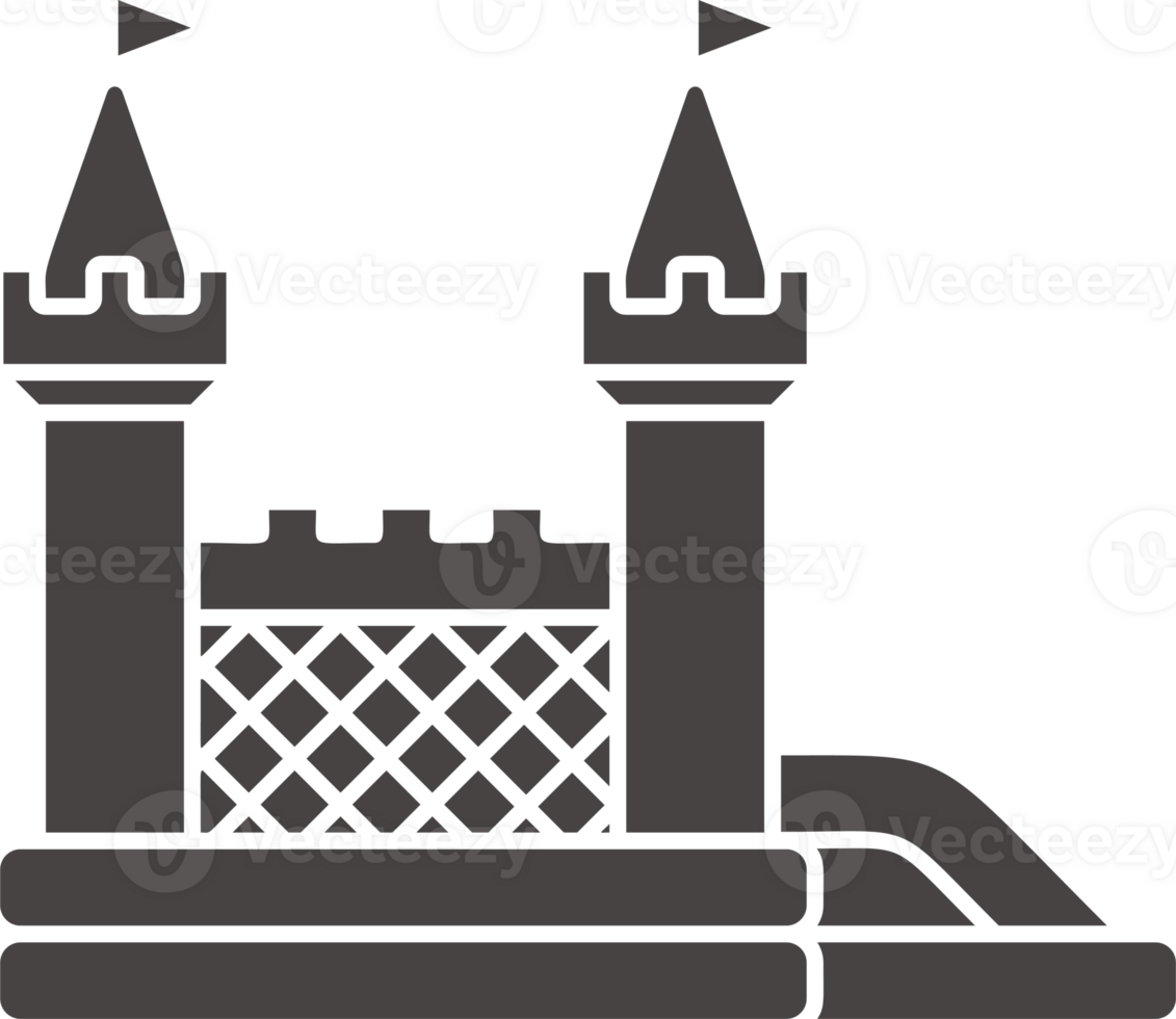 Bouncy castle icon. Inflatable house pictogram with slide for air trampoline park and children playground. Inflated equipment for amusement park and kids zone. Glyph illustration. png
