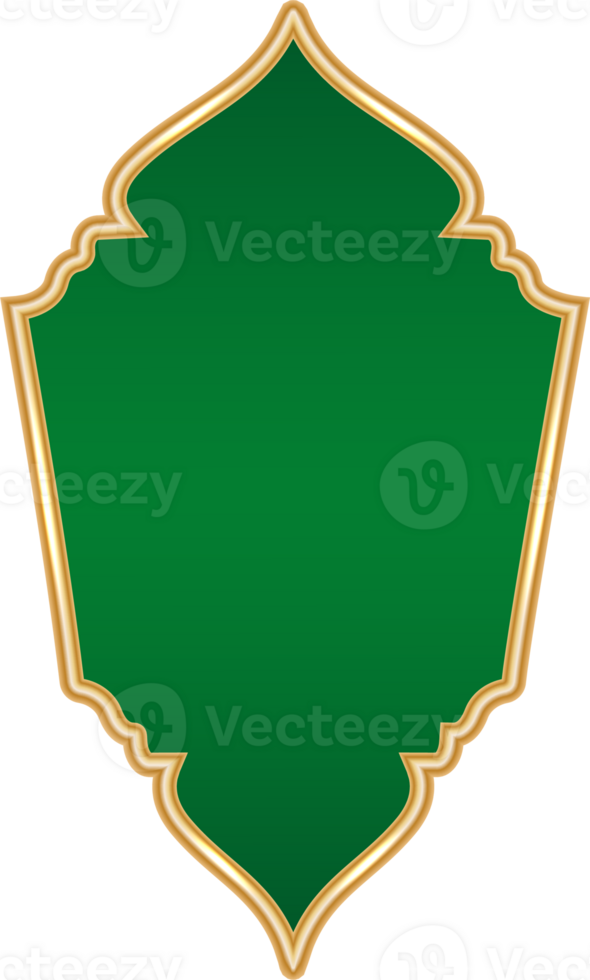 Ramadan golden shape. Islamic and Indian arch Arabic design element with green background. Luxury badge for Muslim banner and Turkish oriental window. png