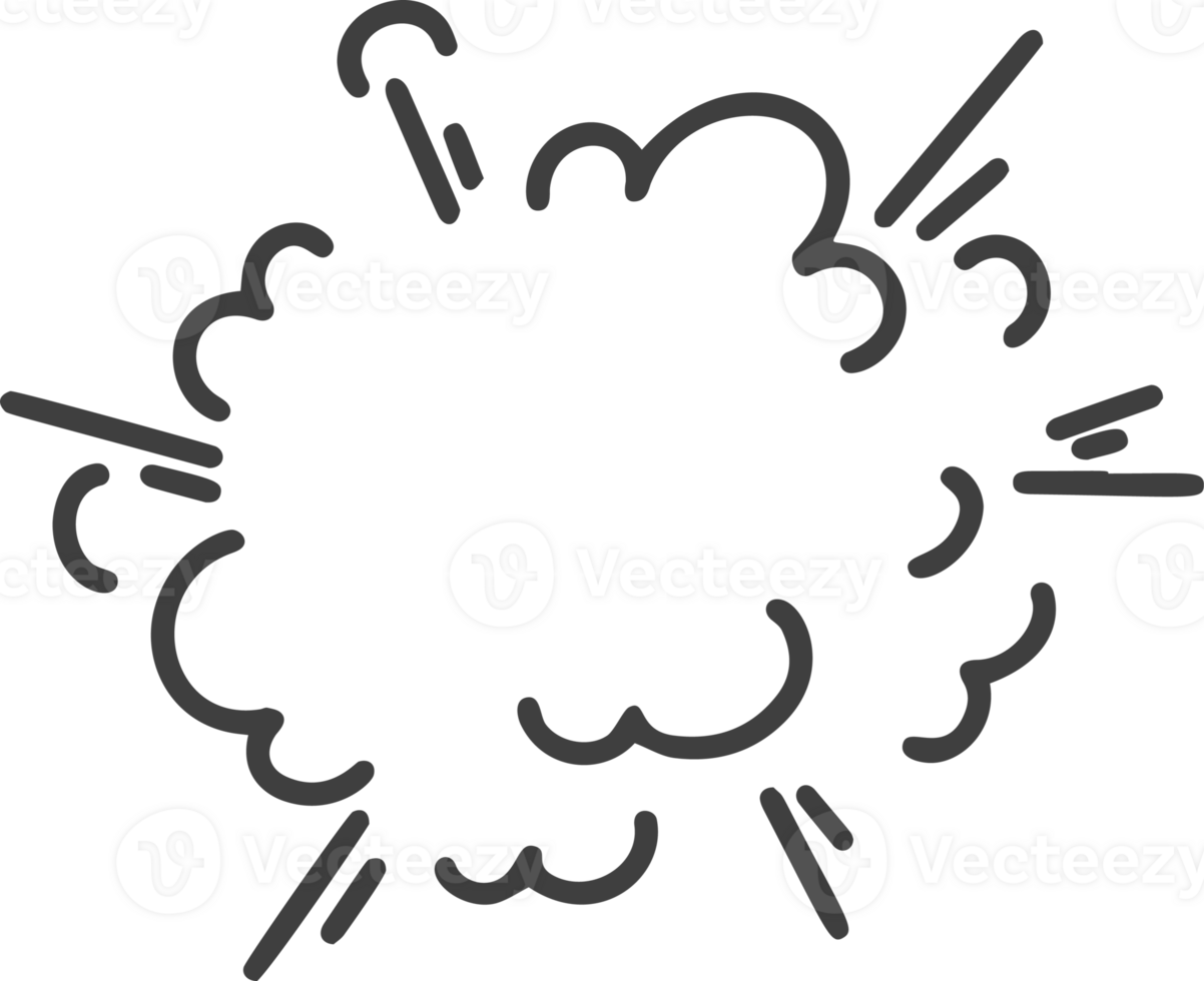 Comic boom effect. Cartoon bomb burst. Bang and pow splashes. Doodle smoke and speed energy lines. Action crash hand drawn graphic png