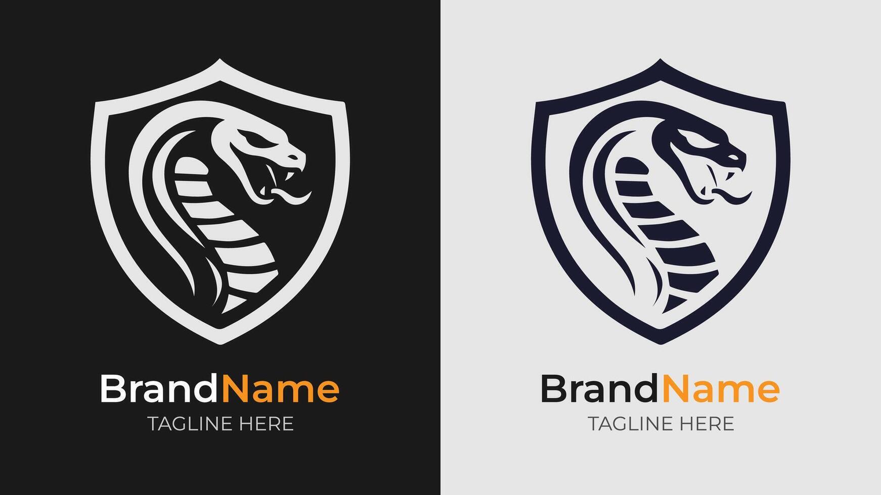 Bold logo with an enraged cobra in monochrome, framed by a shield. Perfect for logos needing a fierce, protective theme vector