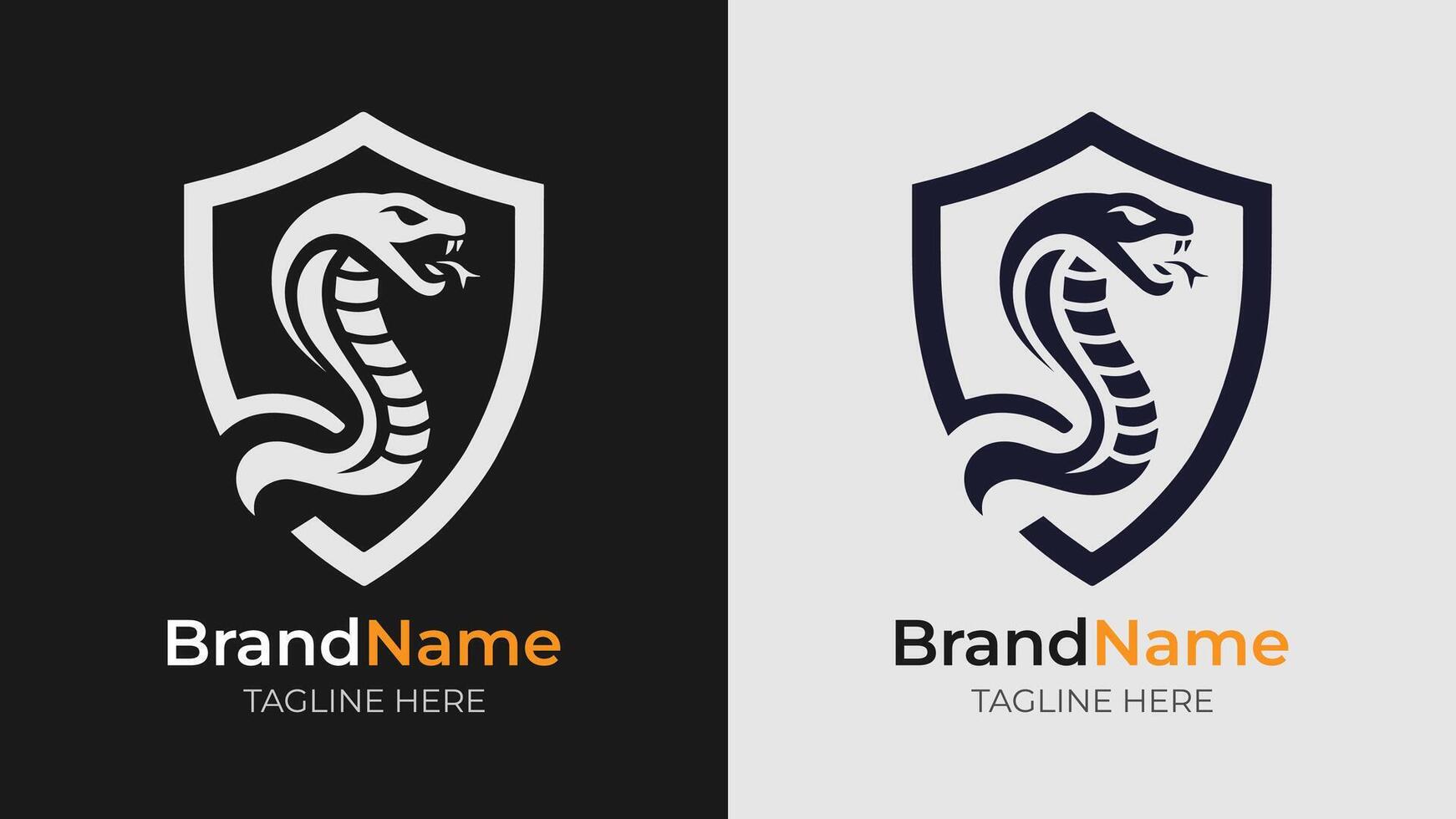 Striking black and white design showcasing an angry cobra and a shield. Great for mascots, logos, and branding projects vector